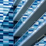 Abstract blue and white architectural pattern
