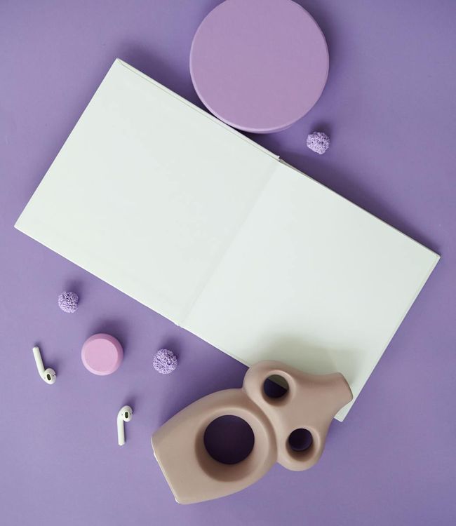 Minimalist desk with abstract grey geometric shapes